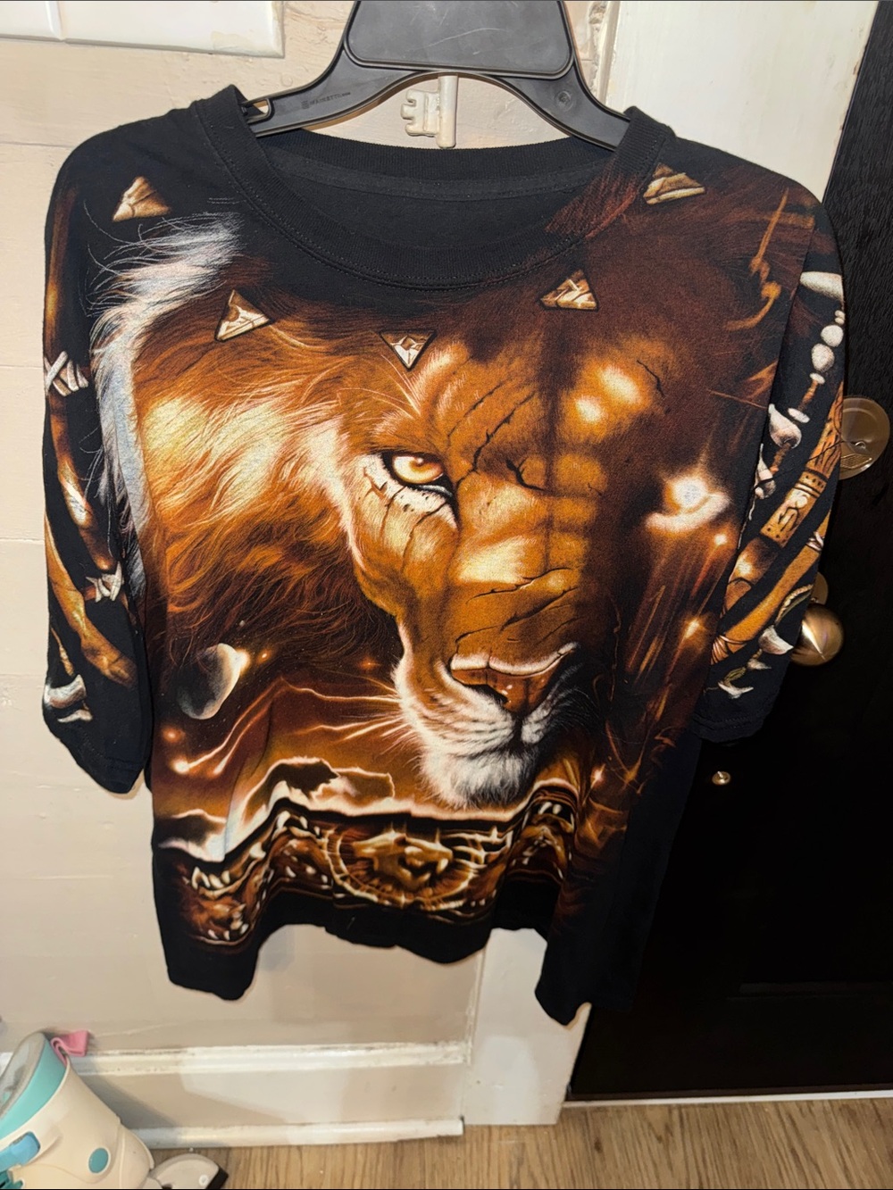 Liquid Blue Black Tee with Brown and Amber Lion Graphic XXL AOP